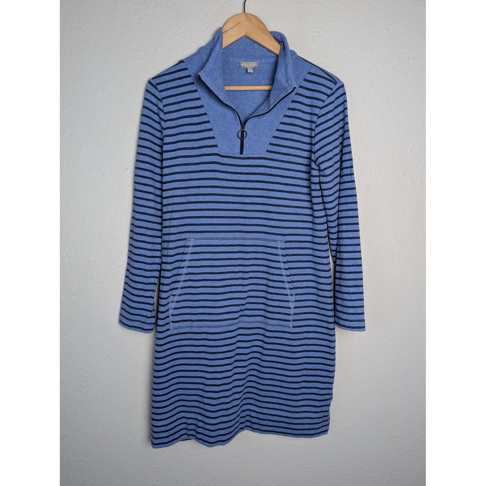 T‎ By TALBOTS Dress Womens S Blue Short Shift 3/4 Sleeve Collared Striped Zip